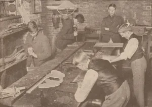 First World War Britain Prints: Boys of Harrow School making splints