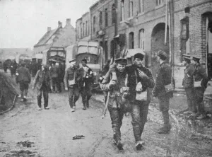 British Soldiers In WWI Prints: The British wounded returning to a dressing station after an attack, 1915