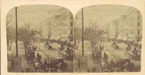 Albumen Silver Print Art Prints: Broadway with horse-drawn carriages, ca. 1860s. Creator: Edward Anthony