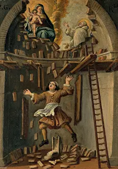 Christian Art Heritage Images Prints: A builder falling from a platform in an apse