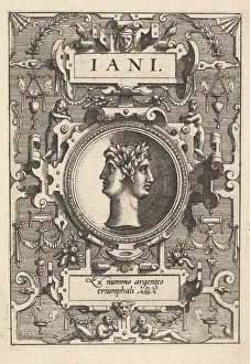 Print of Janus Bust surrounded by Strapwork