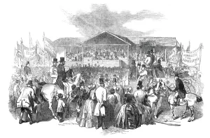 Prints of The Cambridge Election - the Nomination, 1845. Political event in Cambridgeshire, constituents vote to choose their new member of parliament Cambridge Prints: The Cambridge Election - the Nomination, 1845 Print