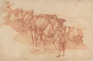 Camel Caravan Print, 19th Century Desert Landscape