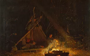 Adirondack Mountains Collection: Camp Fire, 1880. Creator: Winslow Homer