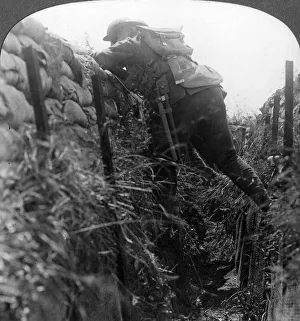 Canadian infantry in the trenches, World War I, 1914-1918.Artist: Realistic Travels Publishers Canadian infantry in the trenches, World War I, 1914-1918.Artist: Realistic Travels Publishers