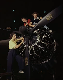 Airscrew Collection: The careful hands of women are trained in... Douglas Aircraft Company, Long Beach, Calif. 1942