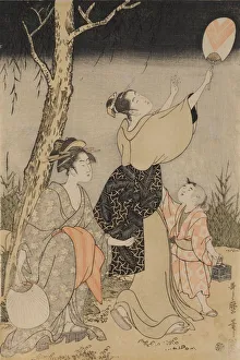 Edo Period Prints: Catching Fireflies Beneath a Willow Tree (left)