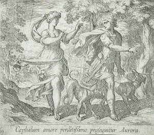 Ovid's Metamorphoses Illustrations Prints: Cephalus and Aurora, published 1606. Creators: Antonio Tempesta, Wilhelm Janson