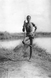 A characteristic Dinka attitude, Terrakekka to Aweil, Sudan, 1925 (1927). Artist: Thomas A Glover A characteristic Dinka attitude, Terrakekka to Aweil, Sudan, 1925 (1927). Artist: Thomas A Glover