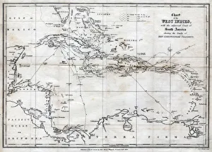 Chart of the West Indies, with the adjacent Coast of South America, 1830. Artist: J&C Walker Chart of the West Indies, with the adjacent Coast of South America, 1830. Artist: J&C Walker