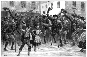 Cheering Lord Randolph Churchills name on hearing of his resignation, Loughrea, Ireland Cheering Lord Randolph Churchills name on hearing of his resignation, Loughrea, Ireland