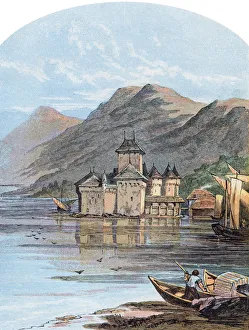 The Chillon Castle, Lake Geneva, Switzerland, 1864 The Chillon Castle, Lake Geneva, Switzerland, 1864
