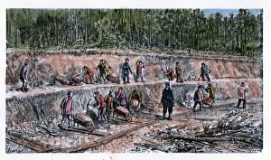Chinese laborers working on the Transiberian railway works, engraving, 1890 Chinese laborers working on the Transiberian railway works, engraving, 1890