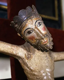 Christ of Solsona, polychromed wood carving, detail of the superior part Christ of Solsona, polychromed wood carving, detail of the superior part