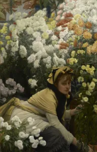 Print of Chrysanthemums in a vase, circa 1875