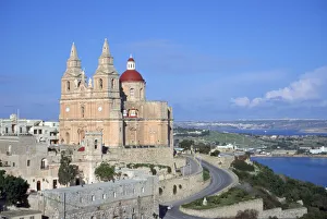 Prints of Church of Our Lady of Mellieha, Malta. Mellieha is a large village in north-west Malta. The church dates from the 17th century Malta Prints: 17th Century Church of Our Lady of Mellieha Print, Malta