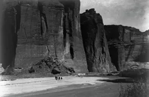 Horseback Riders USA Prints: The cliffs, Canyon de Chelly, Ariz. c1905. Creator: Edward Sheriff Curtis