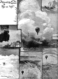Black And White Aviation Art Prints: Through the Clouds by Day and Night, 1881. Creator: Unknown