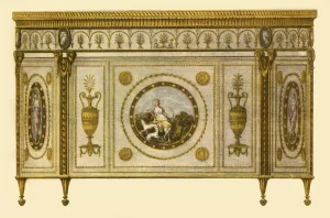 Prints of Commode designed by Robert Adam, 1770, (1946). Commode of Robert Adam in the Countess of Derbys Dressing Room, Osterley Park, stately home (west London) Osterley Park Prints: Heritage Images Print: Robert Adam Commode, 1770