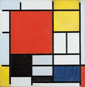 Prints of Composition with Large Red Plane, yellow, black, grey and blue, 1921. Found in the Collection of Gemeentemuseum Den Haag Piet Mondrian Prints: Mondrian Composition Print, 1921 (Gemeentemuseum Den Haag)