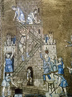 Construction of the Tower of Babel, 13th century Print
