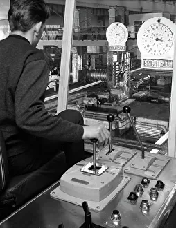 Sheffield Steel Industry History Prints: Control cabin at Brightside Foundry, Sheffield, South Yorkshire, 1963
