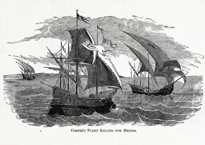 Cortezs Fleet Sailing for Mexico, 1882. Artist: Anonymous Cortezs Fleet Sailing for Mexico, 1882. Artist: Anonymous