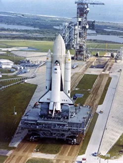 Kennedy Space Center History Prints: Crawler moving Space Shuttle to launch complex 39, Kennedy Space Center, USA, 1980s