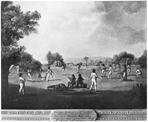 A cricket match, 18th century (1912).Artist: George Morland A cricket match, 18th century (1912).Artist: George Morland