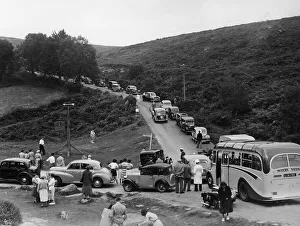 Crowded road at Dartmeet, Devon, c1951 Print