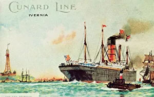 Steamship Prints: Cunard Line - Ivernia Print, off New Brighton, c1910