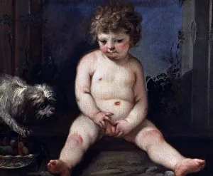 Prints of Cupid peeing. Private Collection Arrows of Affection: A Timeless Journey Through Cupid's Realm: Cupid Peeing, Private Collection Print
