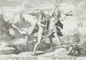Hendrik Goltzius Engraving Prints: Daphne Changed into a Laurel Tree, published 1589. Creator: Hendrik Goltzius