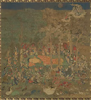 Grief Collection: Death of the Historical Buddha (Nehan-zu), 14th century. Creator: Unknown