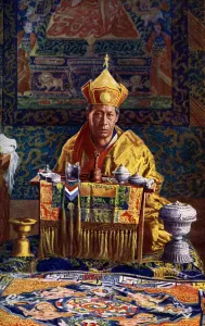 The Deb Raja, acting head of the Buddhist Church of Bhutan, 1922.Artist: John Claude White The Deb Raja, acting head of the Buddhist Church of Bhutan, 1922.Artist: John Claude White