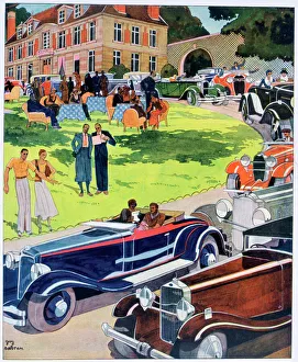 The departure of an automobile rally, 1931. Artist: Guy Sabran The departure of an automobile rally, 1931. Artist: Guy Sabran