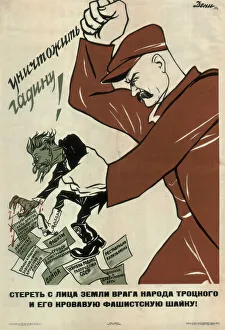 Print of a propaganda poster featuring Trotsky, 1937