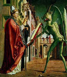 The Devil Presenting St Augustin with the Book of Vices, c1455-1498. Artist: Michael Pacher The Devil Presenting St Augustin with the Book of Vices, c1455-1498. Artist: Michael Pacher