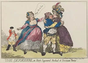 Eighteenth Century Colour Etchings Prints: The Devonshire, or Most Approved Method of Securing Votes, April 12, 1784