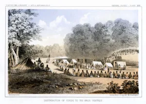 Distribution of goods to the Gros Ventres 26 August 1853 (1856).Artist: John Mix Stanley Distribution of goods to the Gros Ventres 26 August 1853 (1856).Artist: John Mix Stanley