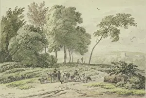 Art Centre Heritage Images Prints: Two donkey drivers from behind by a group of trees, 1689. Creator: Unknown