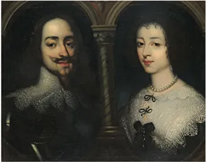 Double portrait of King Charles I and Queen Henrietta Maria. Artist: Dyck, Sir Anthony van, (Studio of) Double portrait of King Charles I and Queen Henrietta Maria. Artist: Dyck, Sir Anthony van, (Studio of)