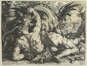 The Dragon Devouring the Companions of Cadmus, 1588. Creator: Hendrik Goltzius The Dragon Devouring the Companions of Cadmus, 1588. Creator: Hendrik Goltzius