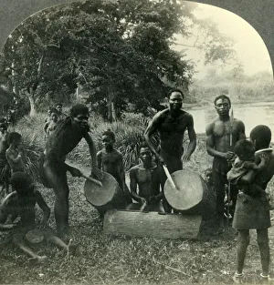 The Drums of Africa - in the Village of Ikoko on Lake Ntomba in Belgian Congo, c1930s The Drums of Africa - in the Village of Ikoko on Lake Ntomba in Belgian Congo, c1930s
