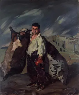 Prints of Dwarf Gregorio, 1908. Man carrying an enormous wineskin Z Prints: Dwarf Gregorio Print, 1908