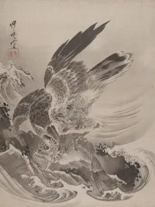 Heritage Art From Japan Prints: Eagle Attacking Fish, ca. 1887. Creator: Kawanabe Kyosai