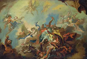 Allegorical Figure Painting Prints: The Four Elements, Preparatory Study for a Painted Ceiling (Allegory of Time?)