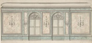 British Building Design Prints: Elevation of a Wall with Two Windows and Five Wall Lights, 19th century. Creator: Anon