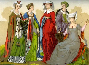 English noblewomen, 15th-16th century (1849).Artist: Edward May English noblewomen, 15th-16th century (1849).Artist: Edward May