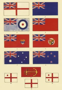 British Flag History Prints: Some Ensigns of Britain and the Commonwealth, c1948. Creator: Unknown